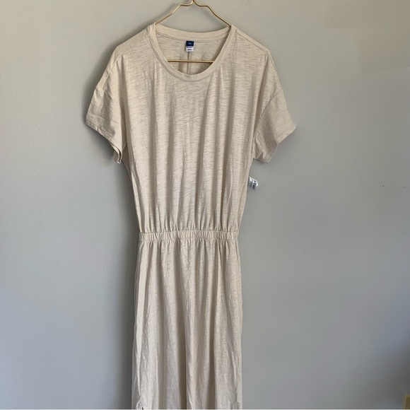 NWT Old Navy Waist Defined cutout-Back Slub-Knit Midi dress large tall beige - Picture 2 of 9